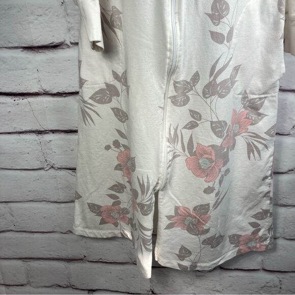 Miss Elaine Sweatshirt SZ PS Zipper Robe Pink Gray Floral Print House Dress Mumu - Picture 2 of 13